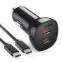 Kroviklis CHOETECH 2xUSB Type C + USB C - UAB C krovimo kabelis: 12-24V, 36W, QC3.0+ PD