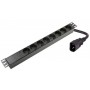 Power distribution unit for 19" rack (8x220V Schuko, input C14, plastic housing, 2m cable)