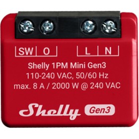 Wi-Fi, Bluetooth controlled relay Shelly Mini 1PM Gen 3 (8A, 110-240 VAC)